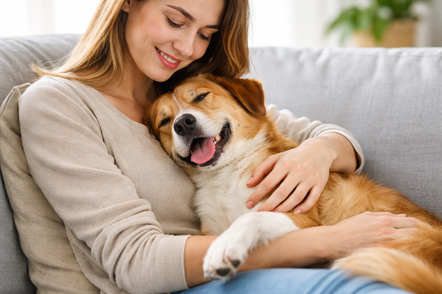 Cachorro e tutor juntos.